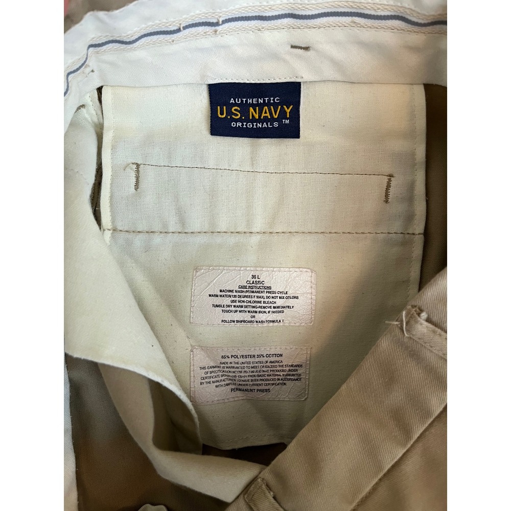 Authentic U.S. Navy Originals Men Trousers 36 L Khaki Tan Military Chino Pants - Picture 3 of 6